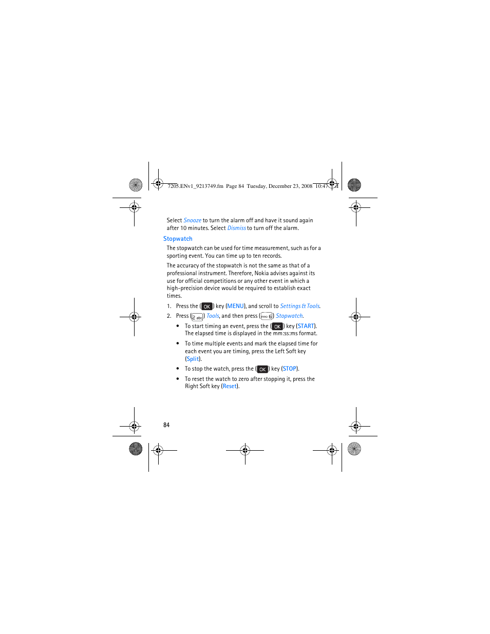 Stopwatch | Nokia 7205 Intrigue User Manual | Page 85 / 108