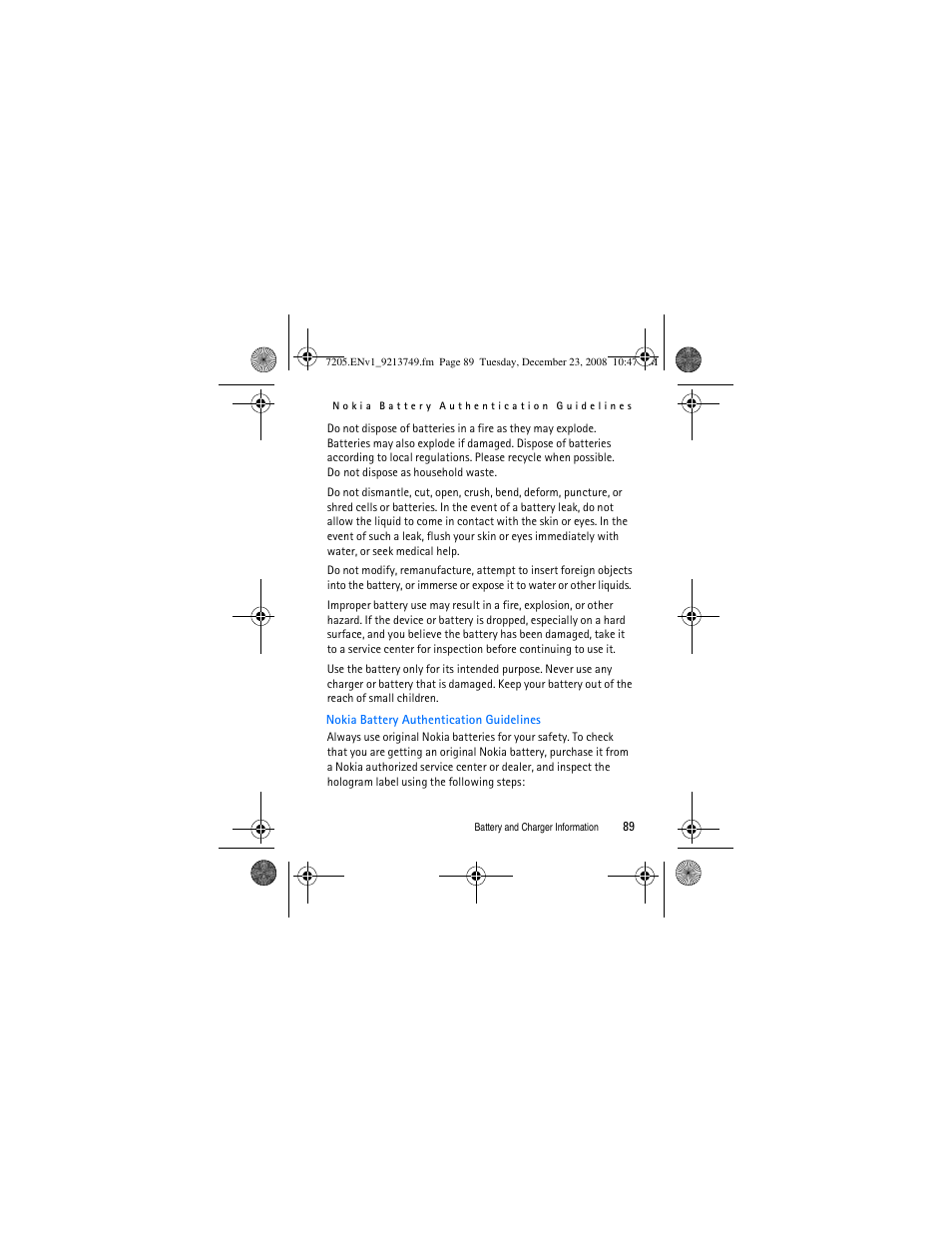 Nokia battery authentication guidelines | Nokia 7205 Intrigue User Manual | Page 90 / 108