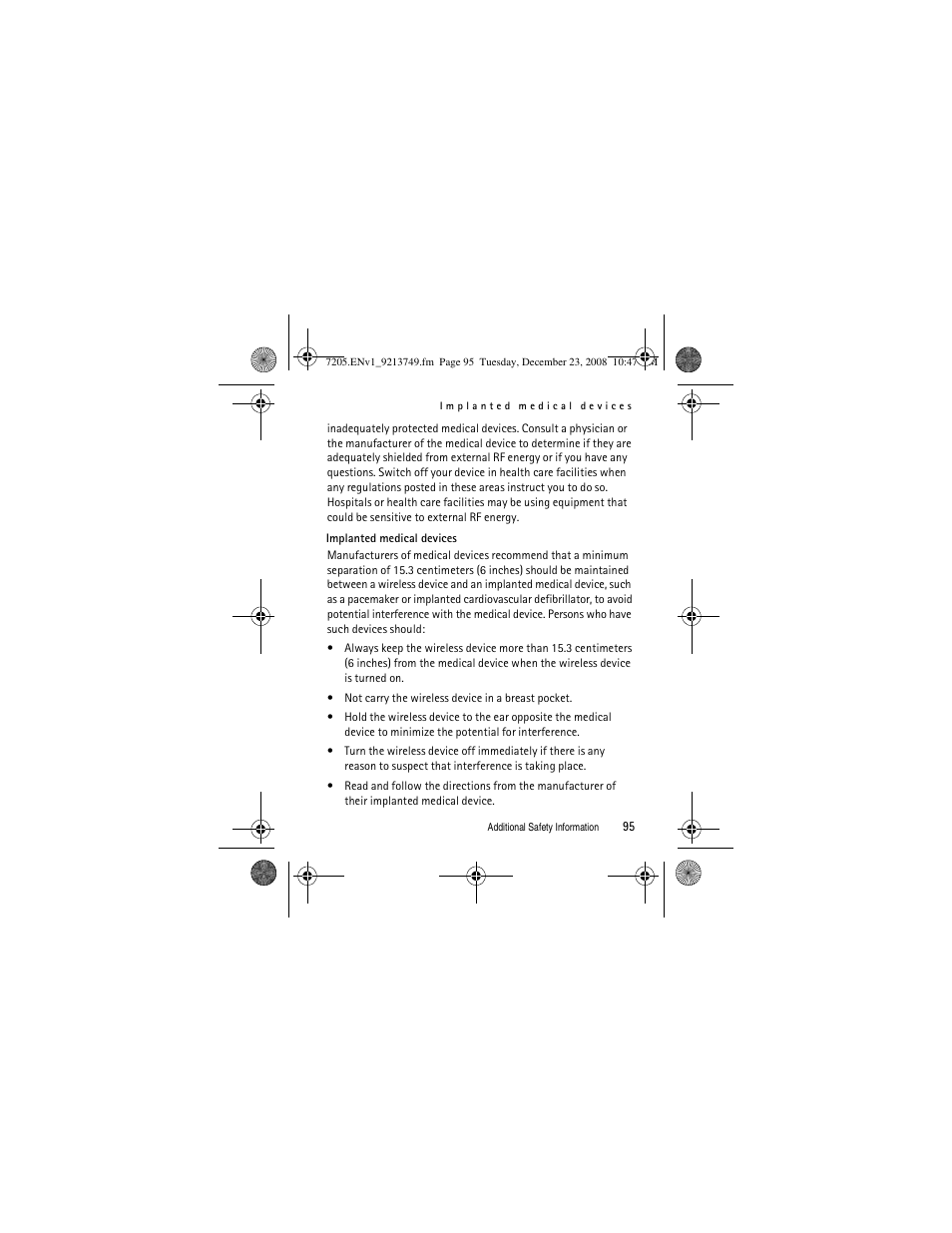 Implanted medical devices | Nokia 7205 Intrigue User Manual | Page 96 / 108