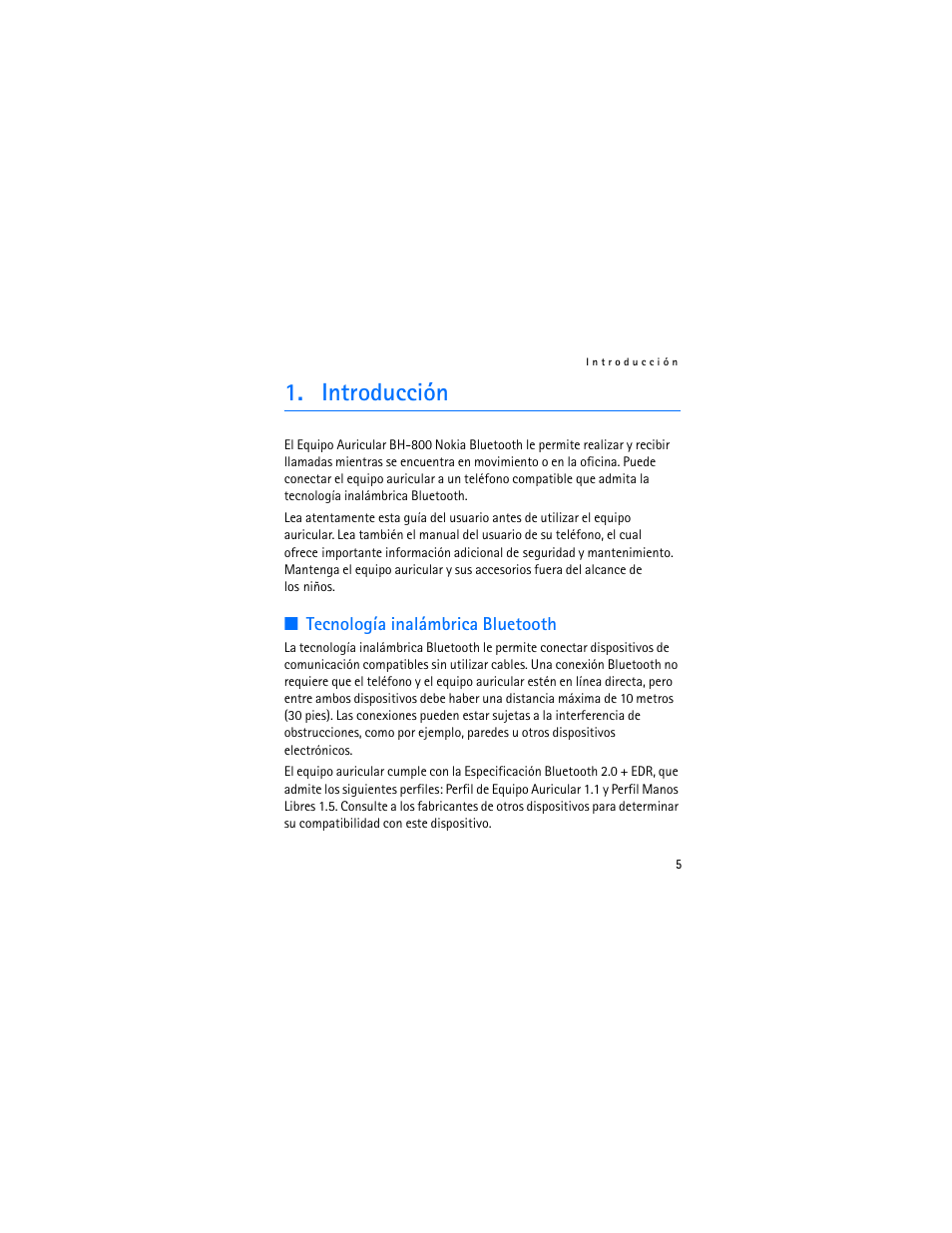 Introducción, Tecnología inalámbrica bluetooth | Nokia Bluetooth Headset BH-800 User Manual | Page 25 / 80