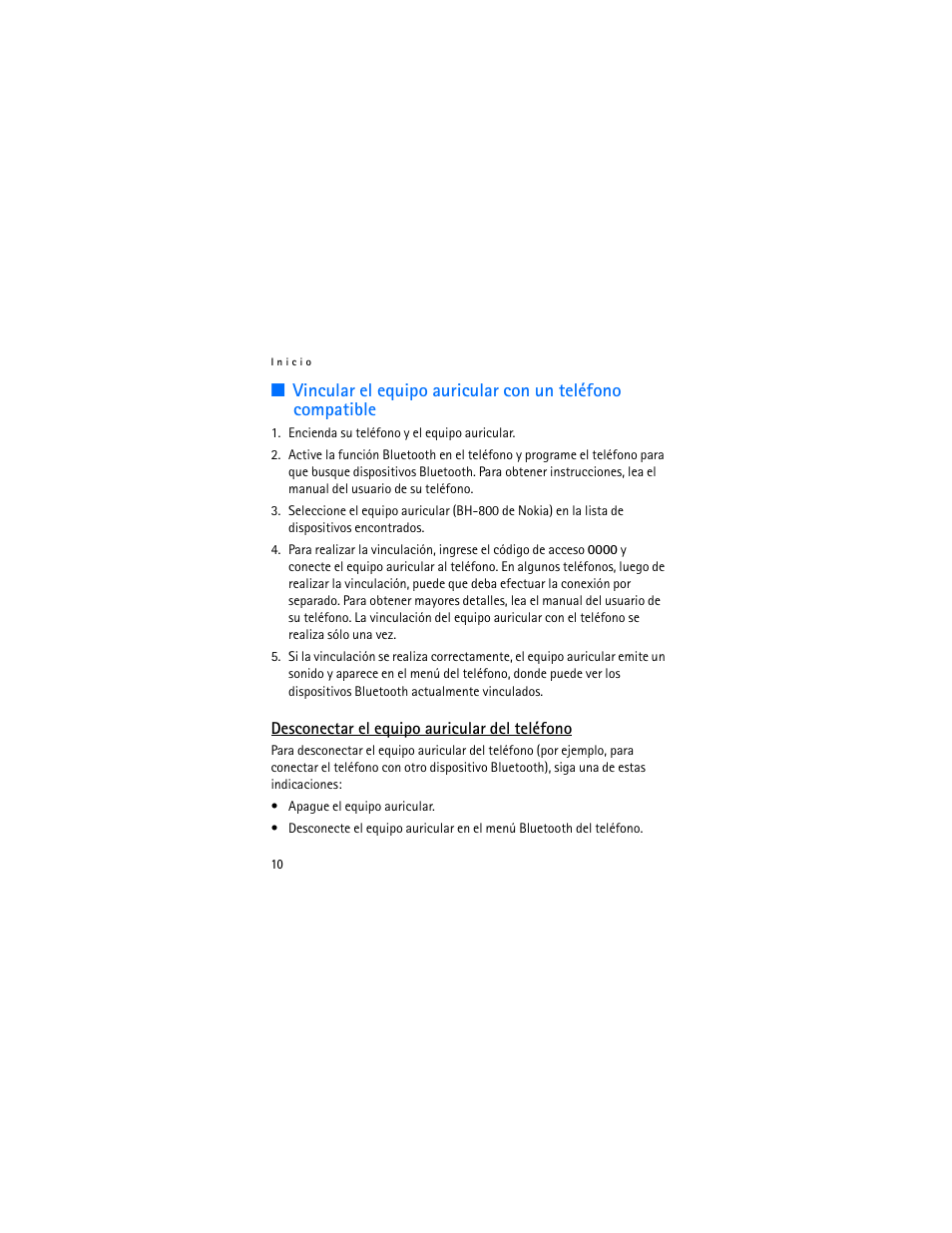 Desconectar el equipo auricular del teléfono | Nokia Bluetooth Headset BH-800 User Manual | Page 30 / 80