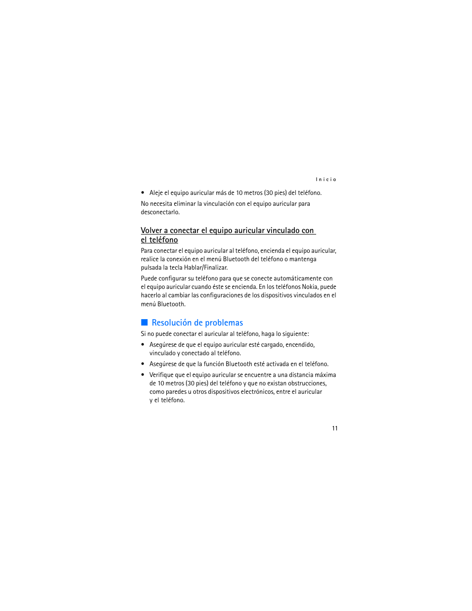 Resolución de problemas | Nokia Bluetooth Headset BH-800 User Manual | Page 31 / 80