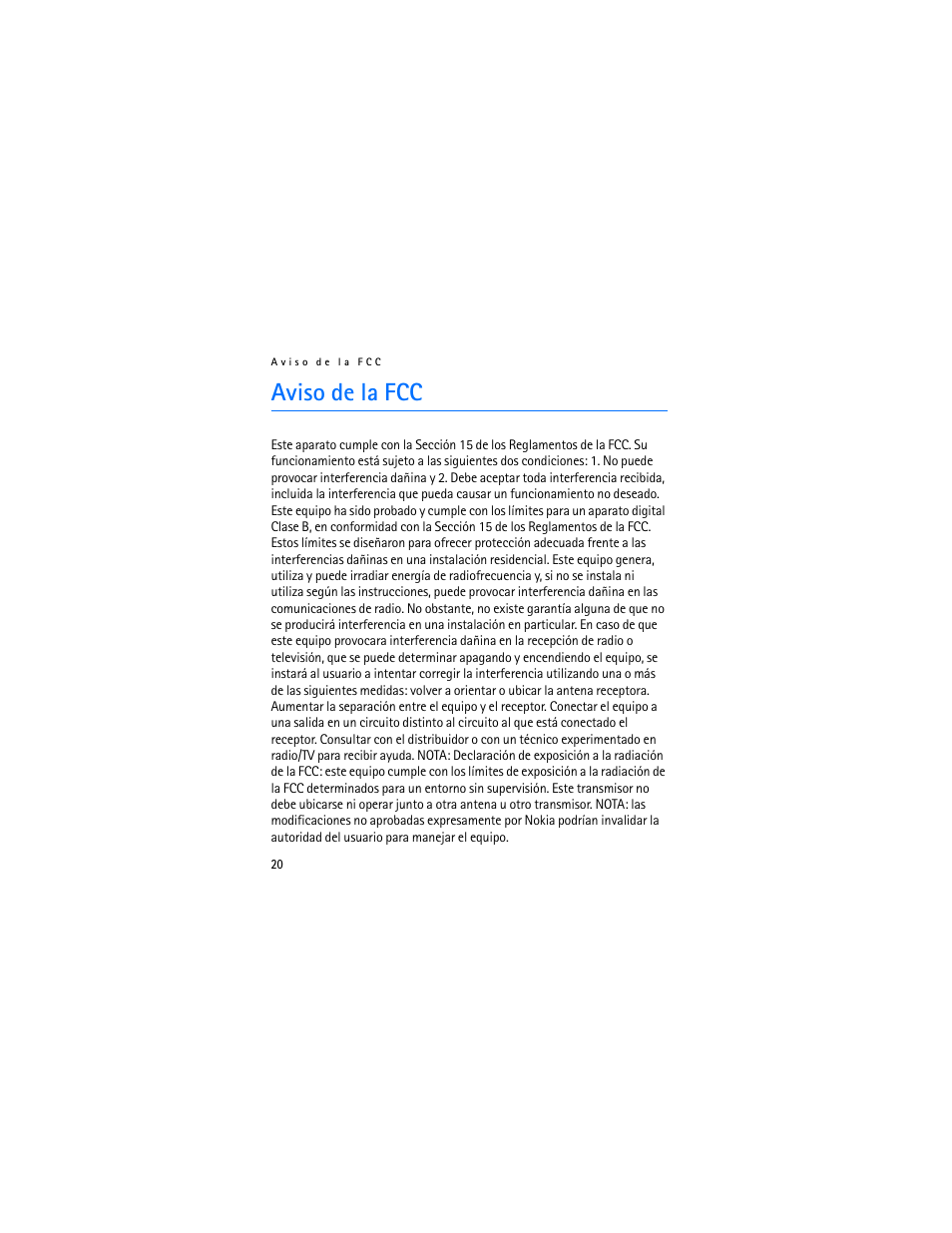 Aviso de la fcc | Nokia Bluetooth Headset BH-800 User Manual | Page 40 / 80