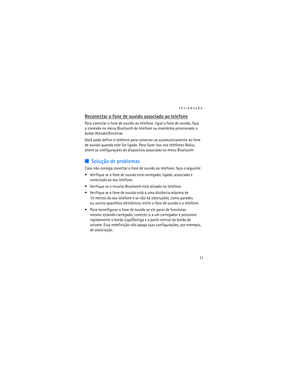 Reconectar o fone de ouvido associado ao telefone, Solução de problemas | Nokia Bluetooth Headset BH-800 User Manual | Page 51 / 80