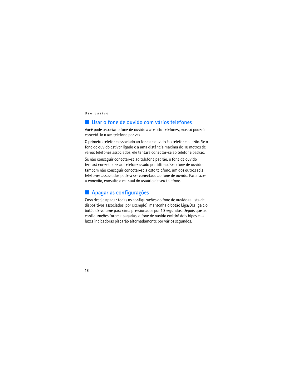 Usar o fone de ouvido com vários telefones, Apagar as configurações | Nokia Bluetooth Headset BH-800 User Manual | Page 56 / 80