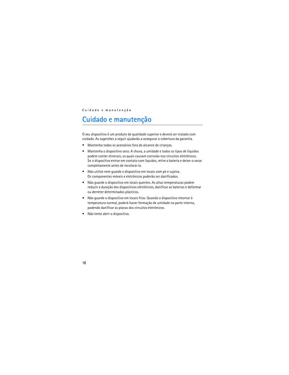 Cuidado e manutenção | Nokia Bluetooth Headset BH-800 User Manual | Page 58 / 80