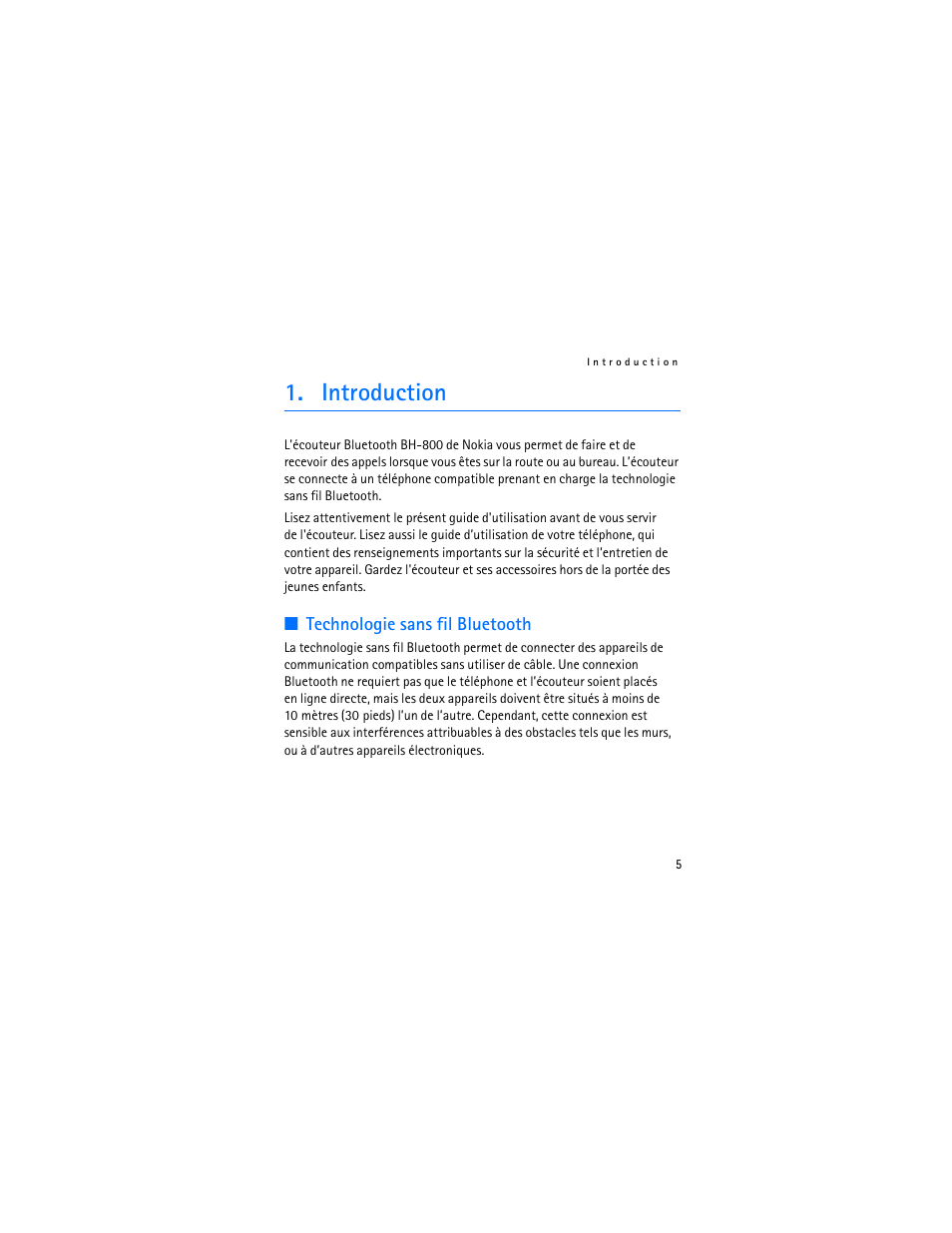 Introduction, Technologie sans fil bluetooth | Nokia Bluetooth Headset BH-800 User Manual | Page 65 / 80