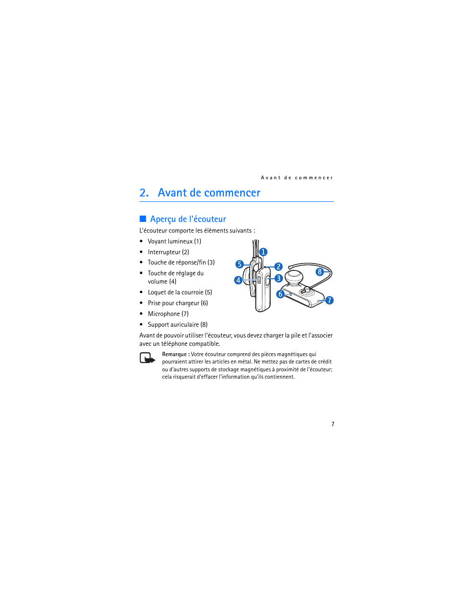 Avant de commencer, Aperçu de l'écouteur | Nokia Bluetooth Headset BH-800 User Manual | Page 67 / 80