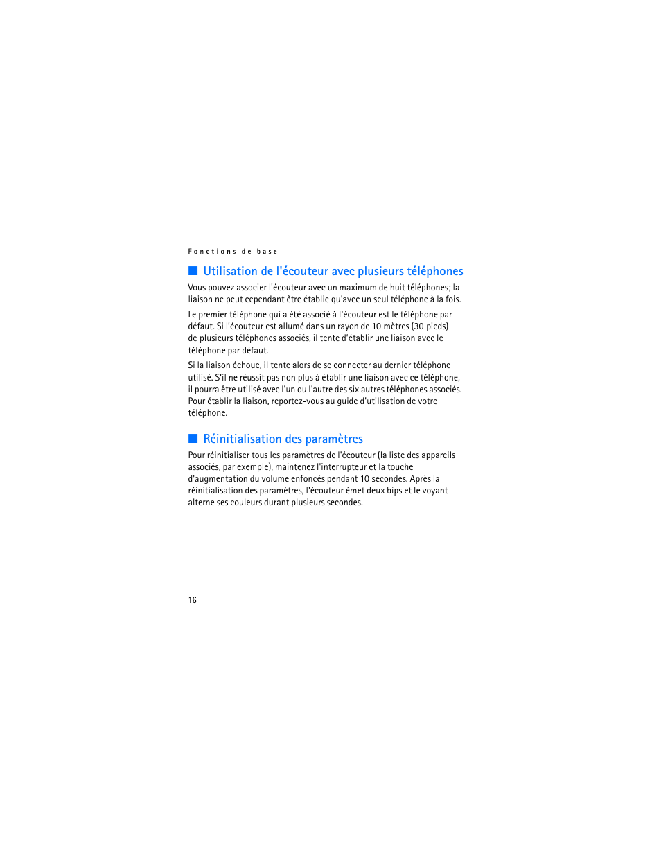 Réinitialisation des paramètres | Nokia Bluetooth Headset BH-800 User Manual | Page 76 / 80