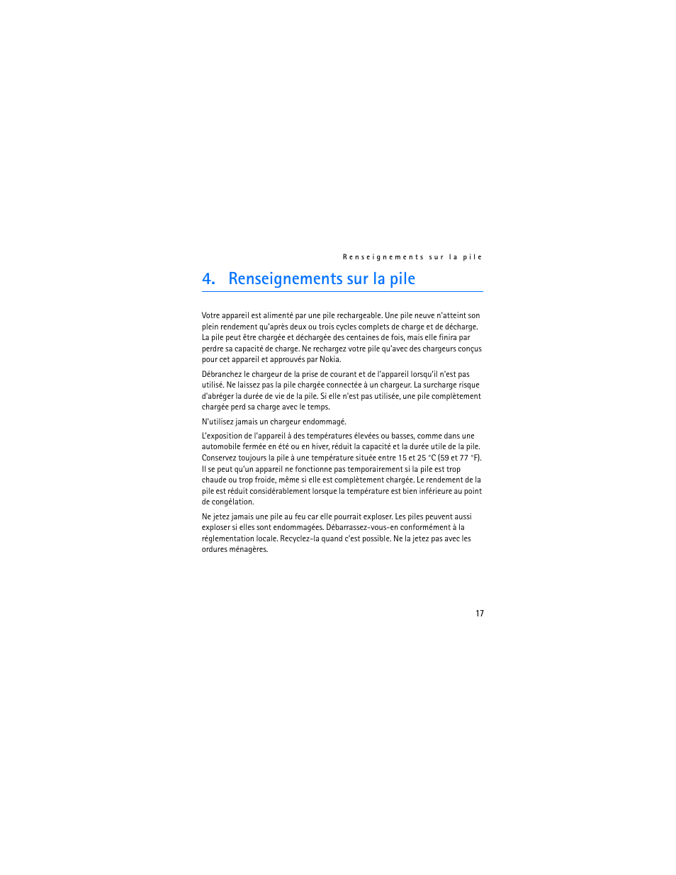 Renseignements sur la pile | Nokia Bluetooth Headset BH-800 User Manual | Page 77 / 80