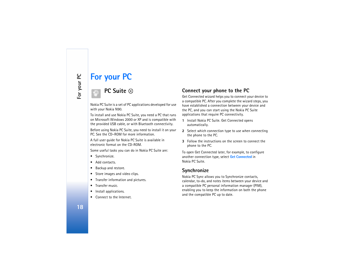 For your pc, Pc suite | Nokia N90 User Manual | Page 23 / 33