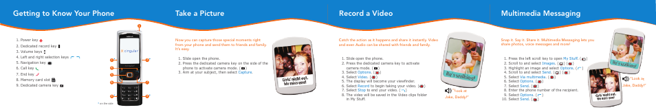 Getting to know your phone take a picture, Record a video, Multimedia messaging | Nokia 6282 User Manual | Page 2 / 2