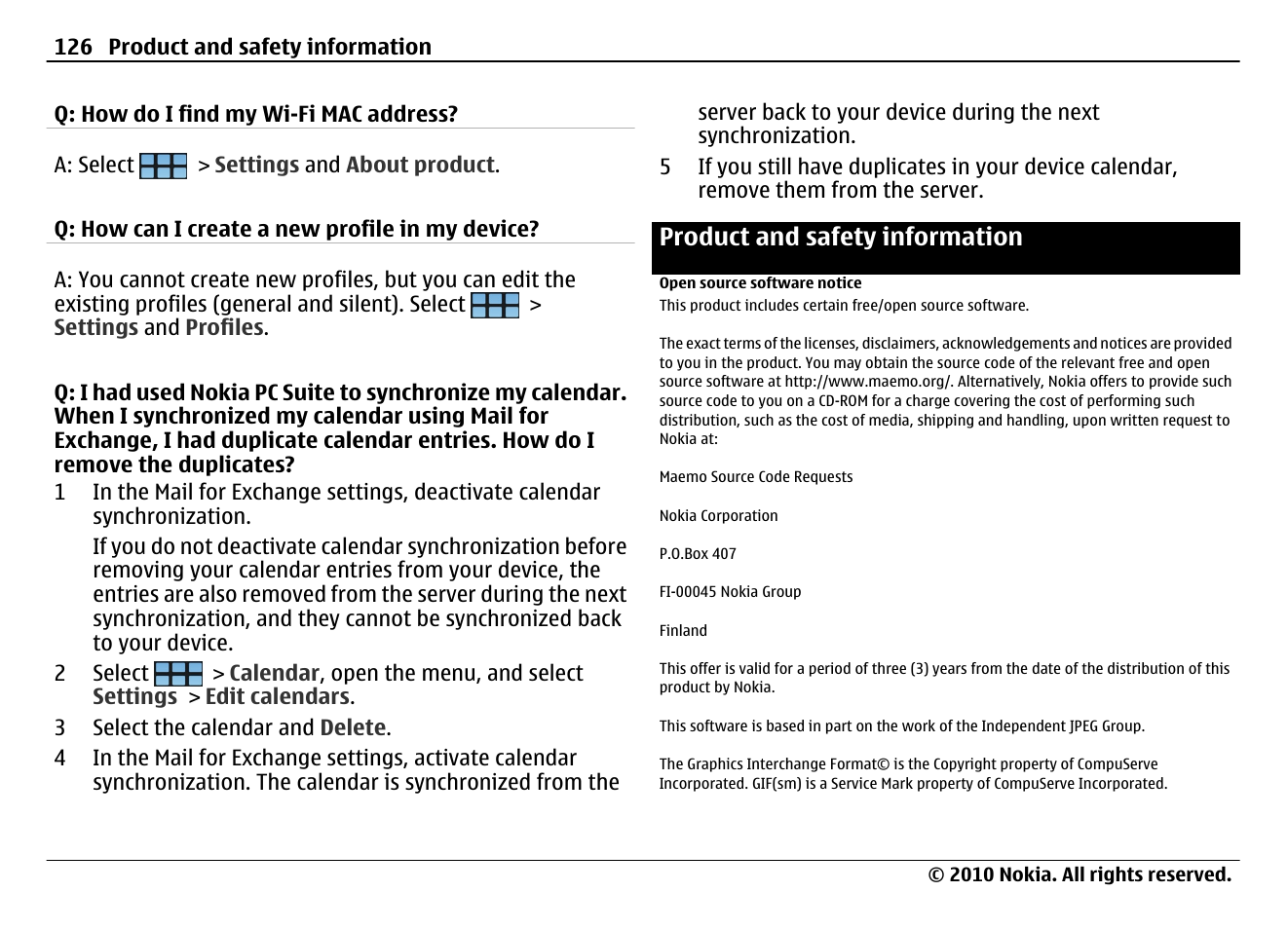 Product and safety information, Open source software notice | Nokia N900 User Manual | Page 126 / 283