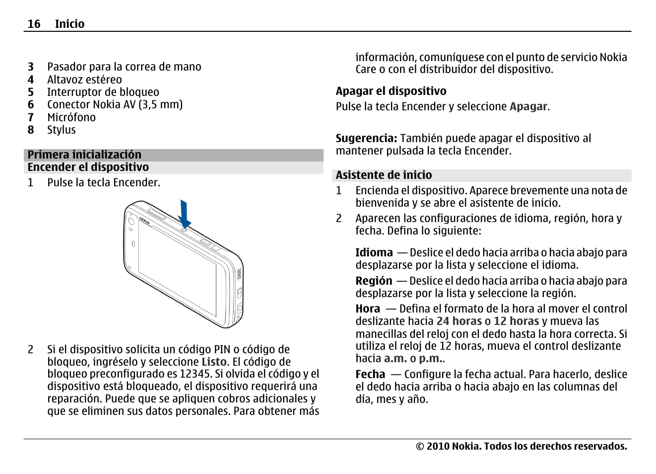 Primera inicialización, Encender el dispositivo, Asistente de inicio | Nokia N900 User Manual | Page 152 / 283