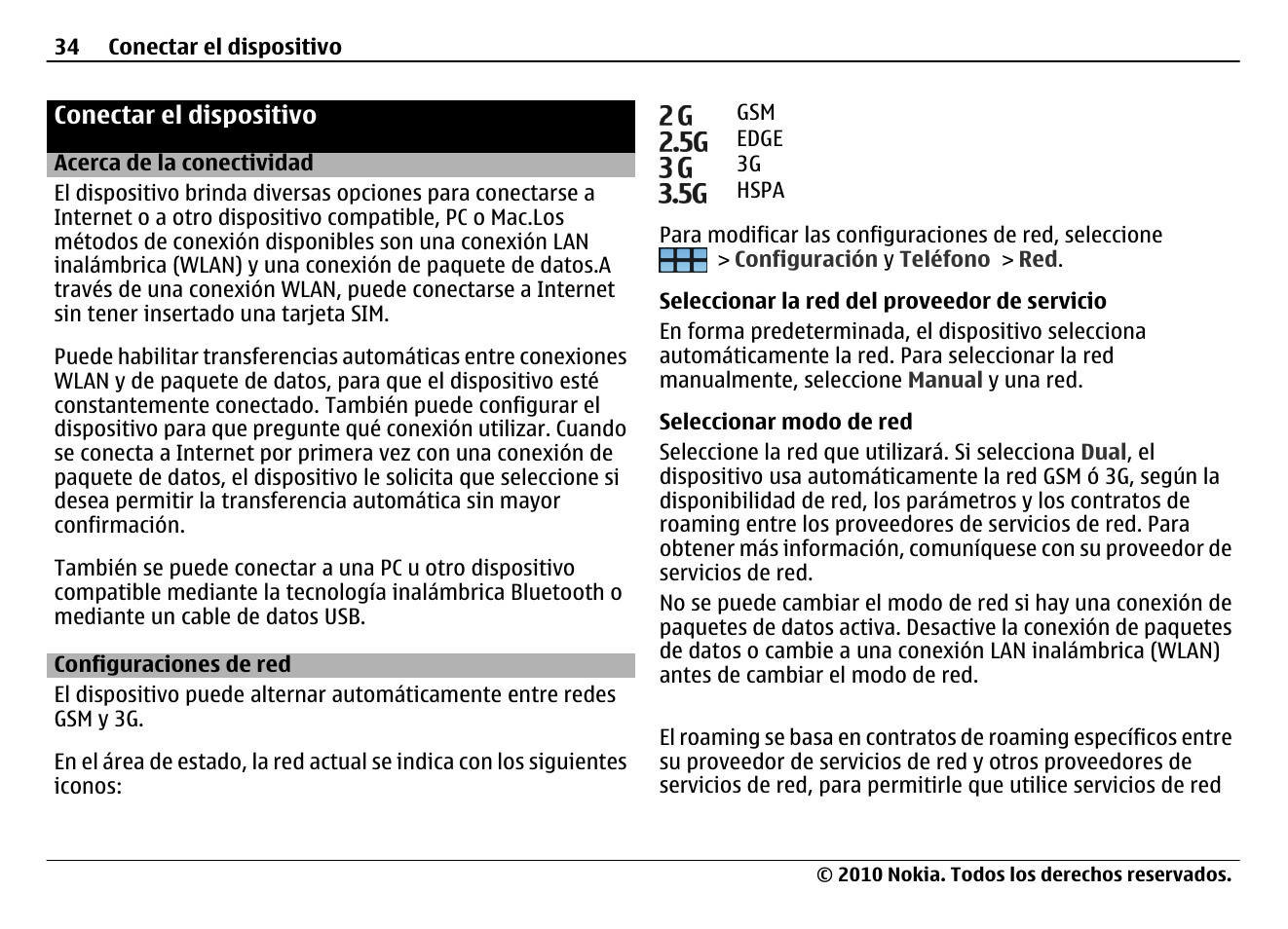 Conectar el dispositivo, Acerca de la conectividad, Configuraciones de red | Nokia N900 User Manual | Page 170 / 283