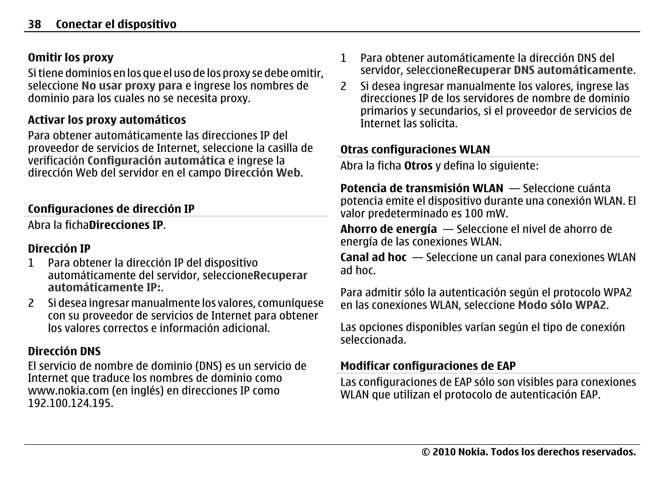 Configuraciones de dirección ip, Otras configuraciones wlan, Modificar configuraciones de eap | Nokia N900 User Manual | Page 174 / 283