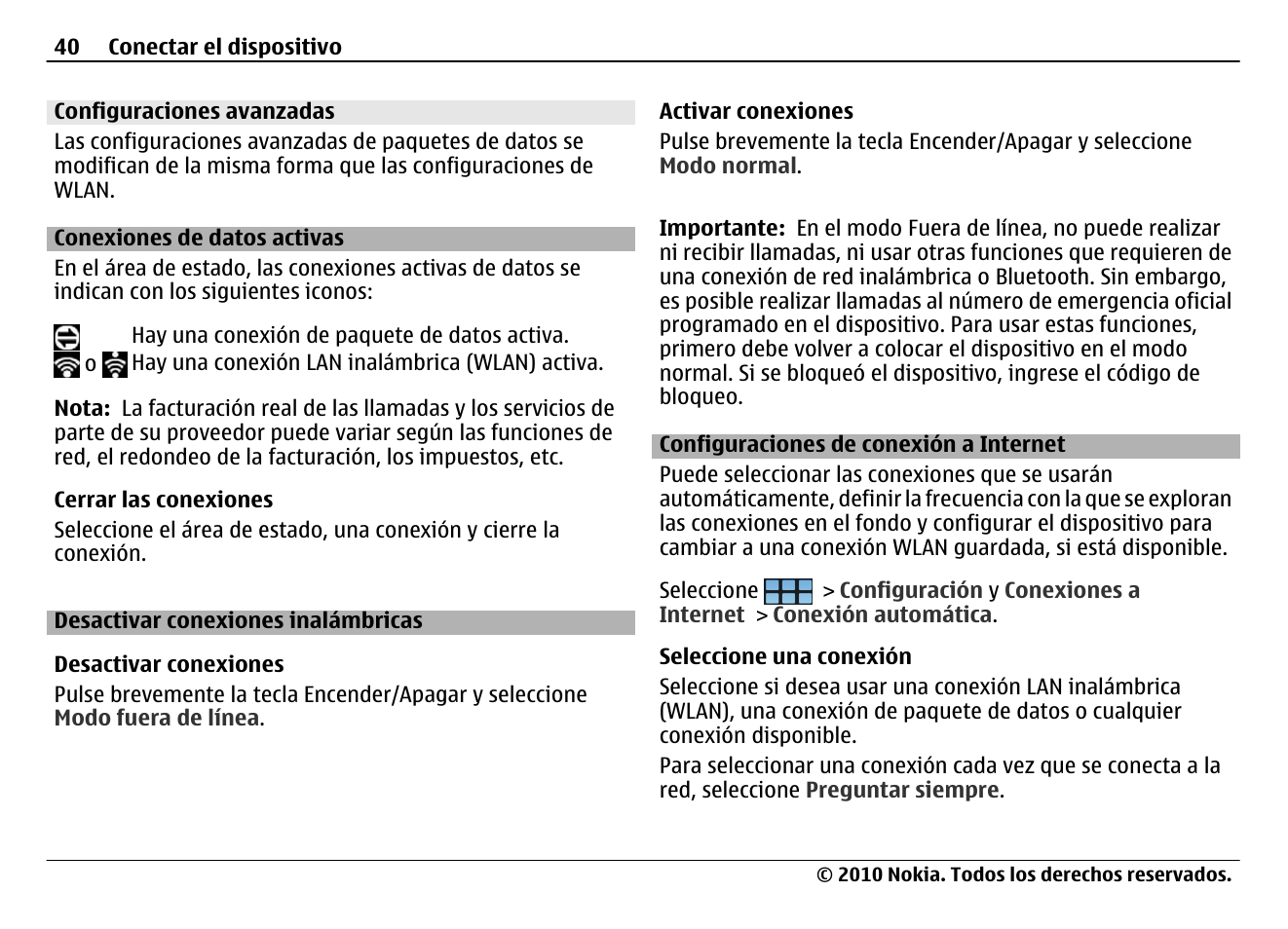 Configuraciones avanzadas, Conexiones de datos activas, Desactivar conexiones inalámbricas | Configuraciones de conexión a internet | Nokia N900 User Manual | Page 176 / 283