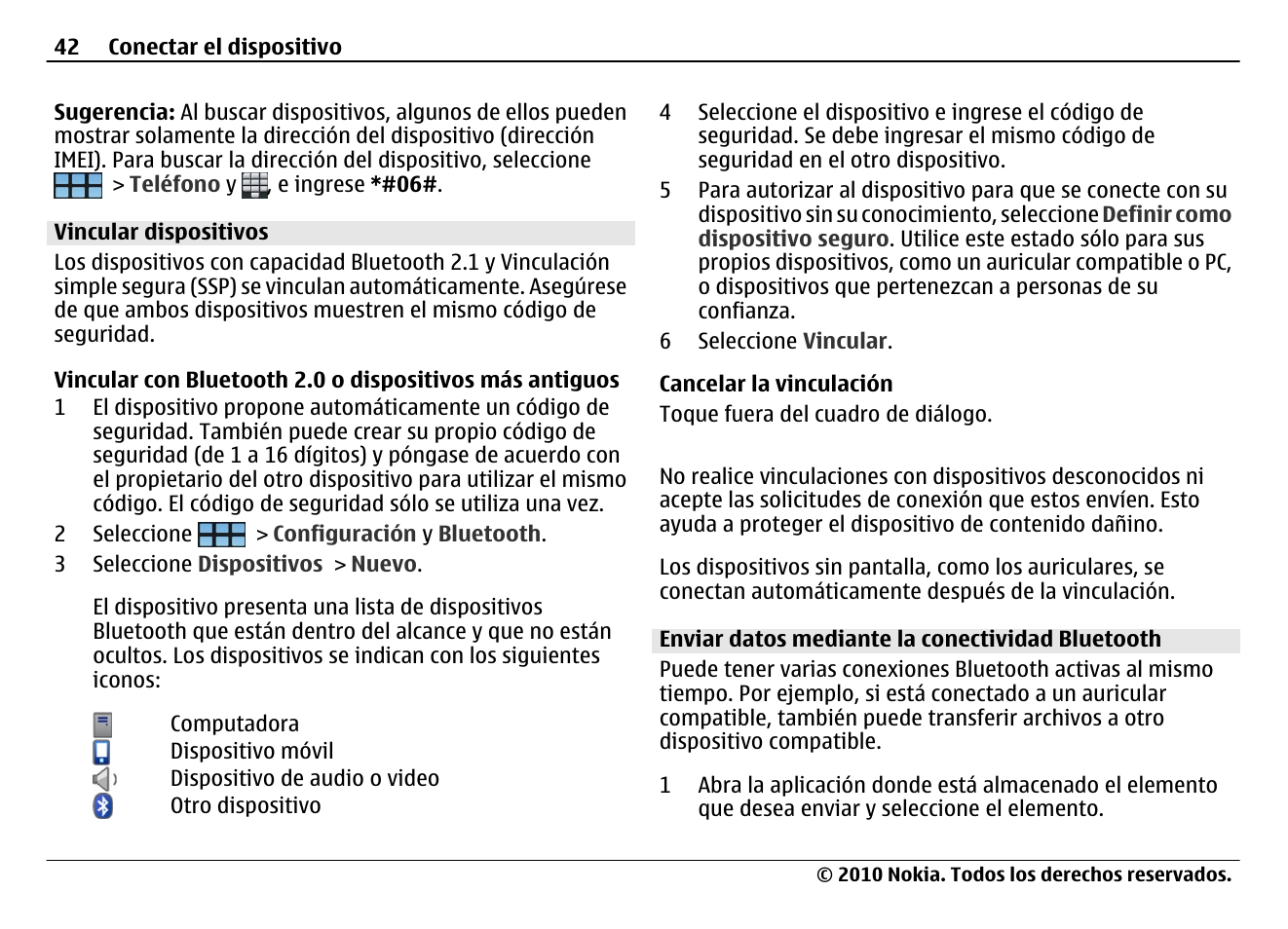 Vincular dispositivos, Enviar datos mediante la conectividad bluetooth | Nokia N900 User Manual | Page 178 / 283