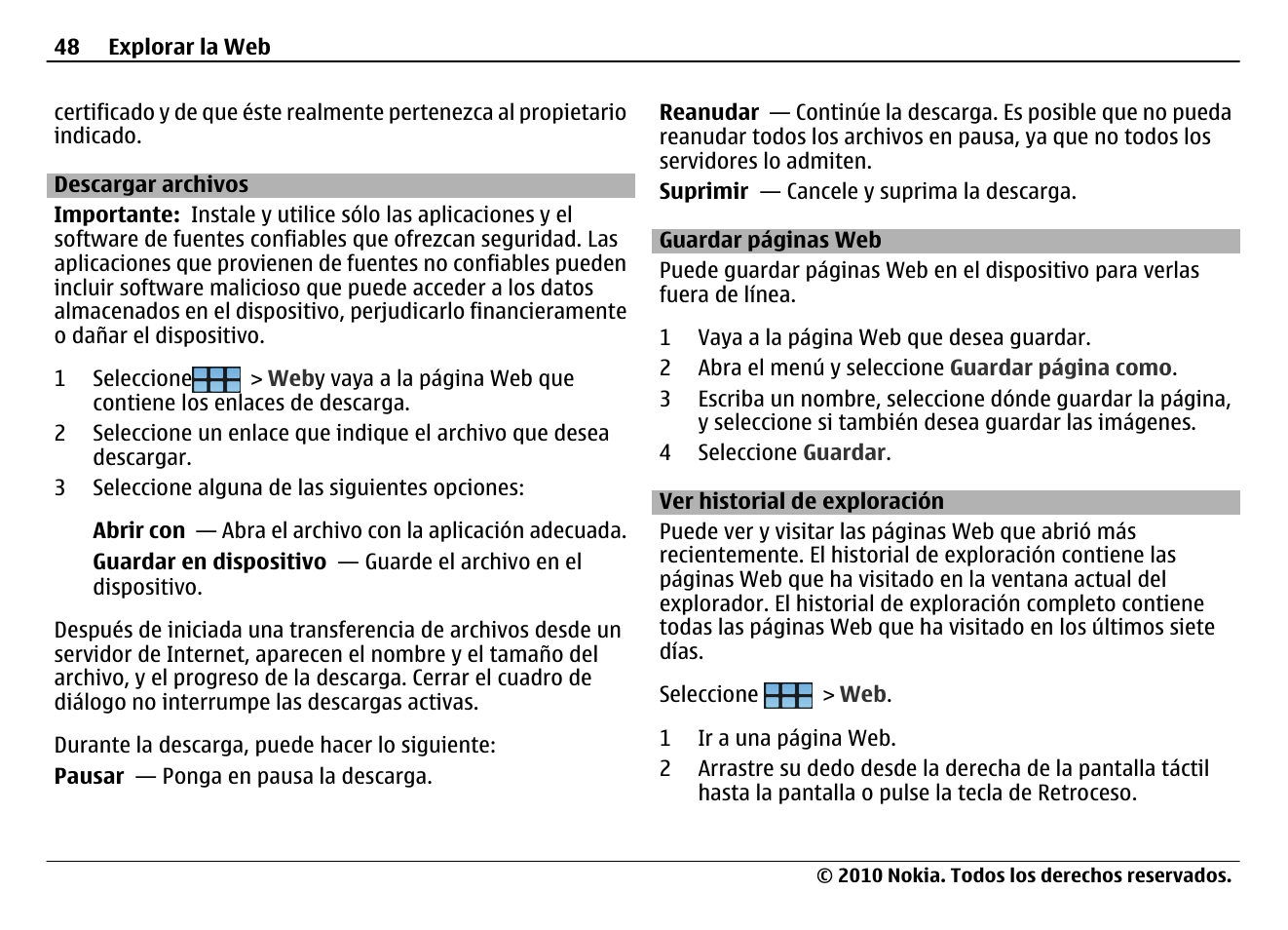 Descargar archivos, Ver historial de exploración | Nokia N900 User Manual | Page 184 / 283