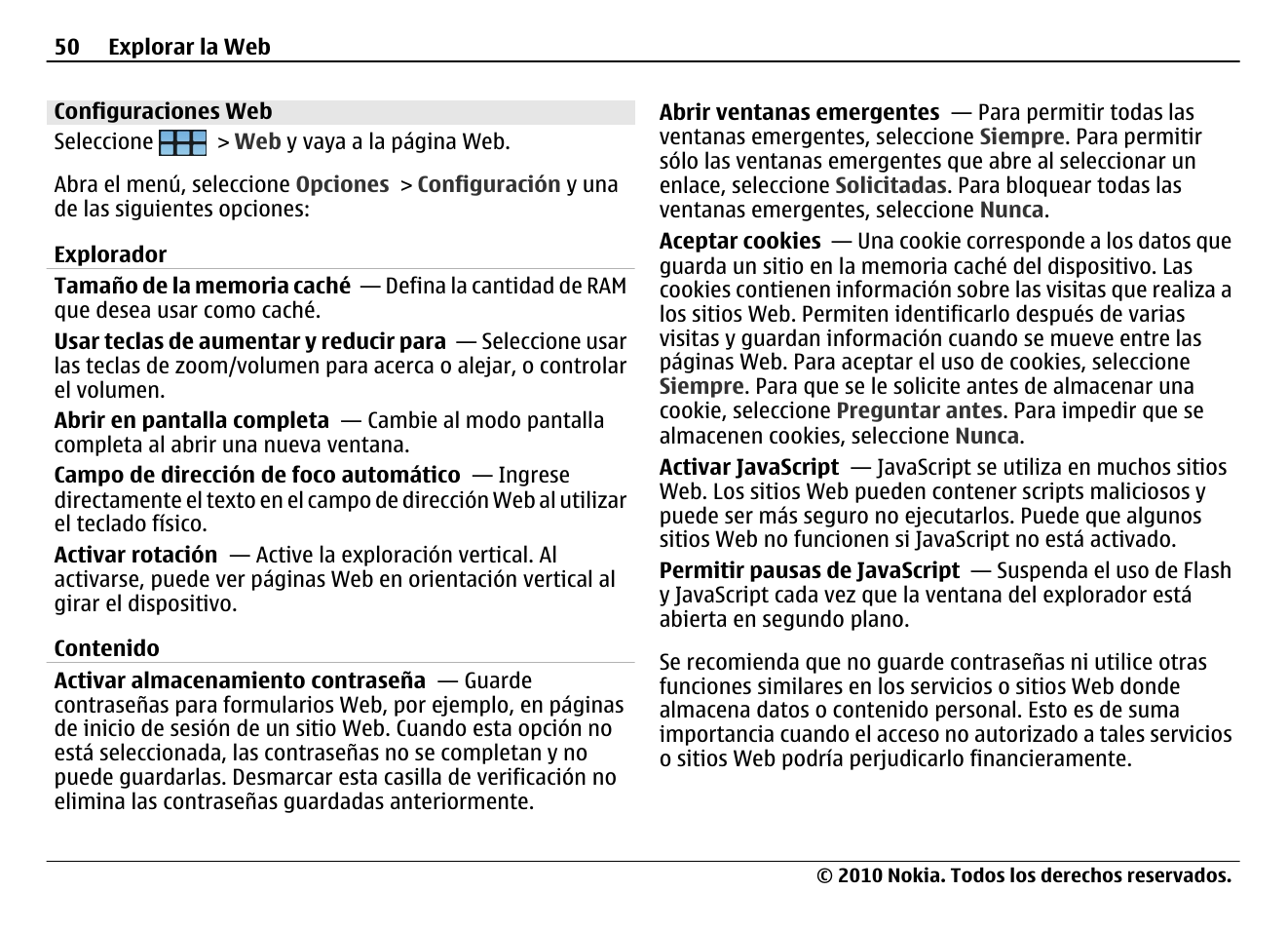 Configuraciones web | Nokia N900 User Manual | Page 186 / 283