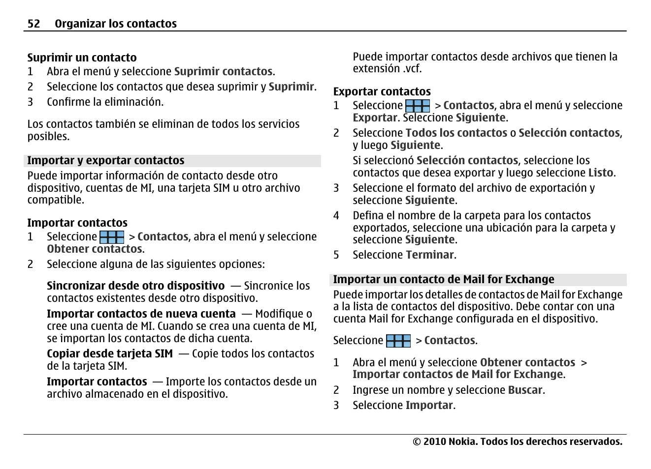 Importar y exportar contactos, Importar un contacto de mail for exchange | Nokia N900 User Manual | Page 188 / 283