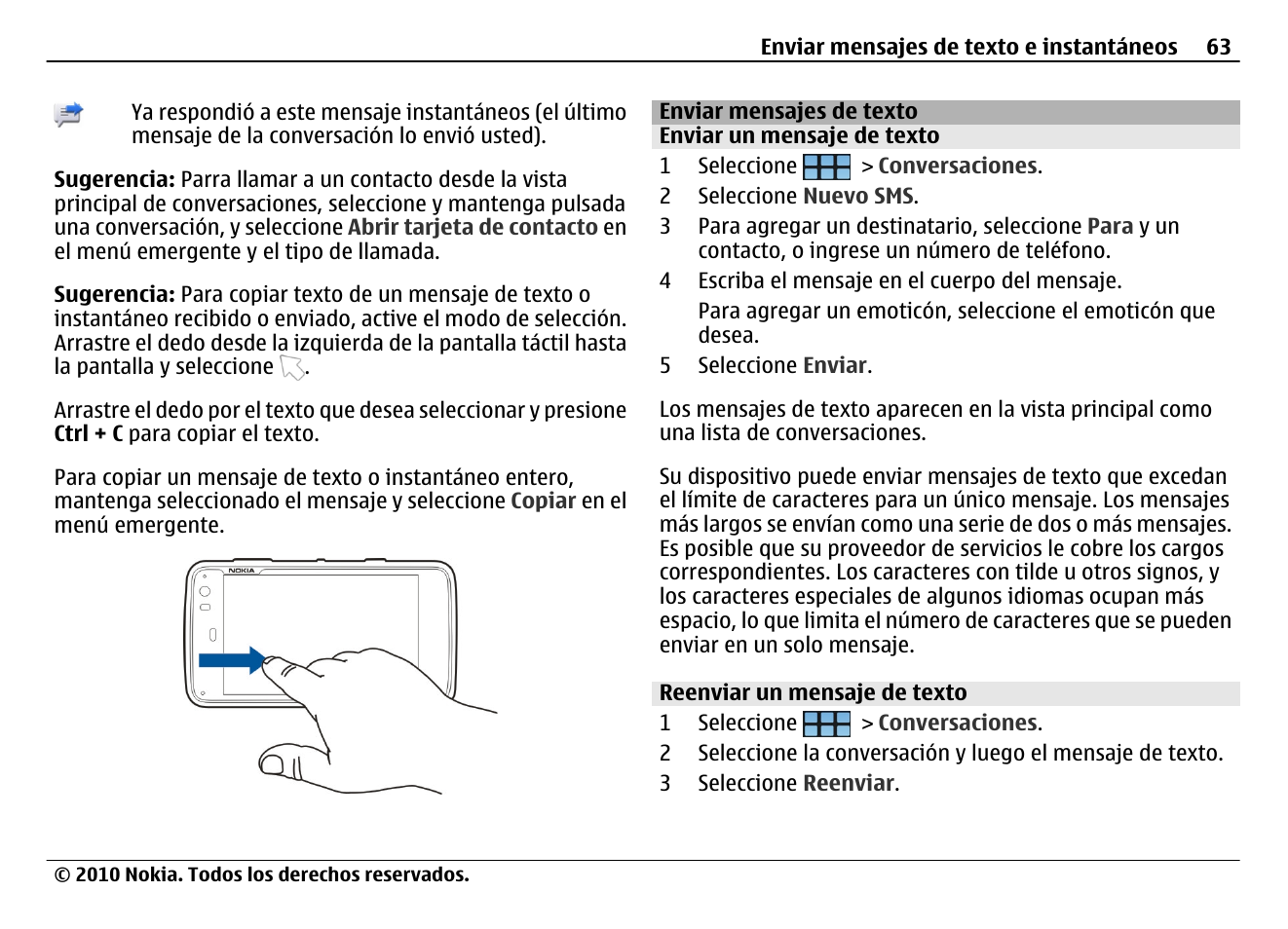 Enviar mensajes de texto, Enviar un mensaje de texto, Reenviar un mensaje de texto | Nokia N900 User Manual | Page 199 / 283