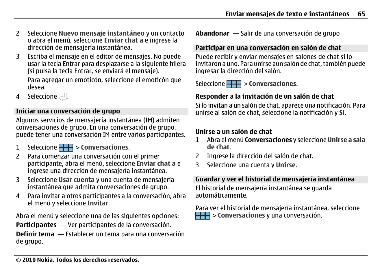 Iniciar una conversación de grupo, Participar en una conversación en salón de chat | Nokia N900 User Manual | Page 201 / 283