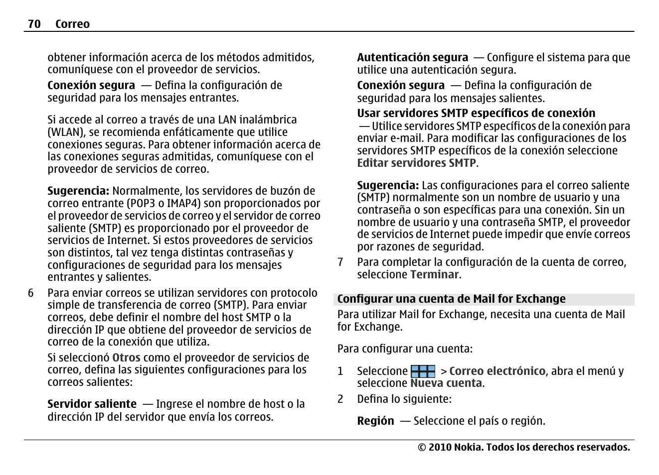 Configurar una cuenta de mail for exchange | Nokia N900 User Manual | Page 206 / 283