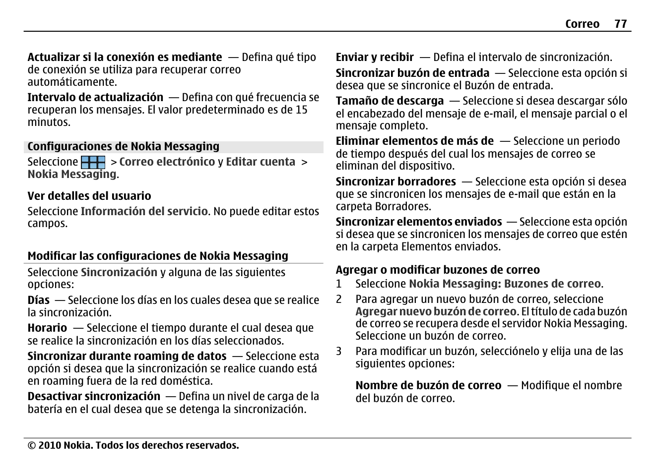 Configuraciones de nokia messaging | Nokia N900 User Manual | Page 213 / 283