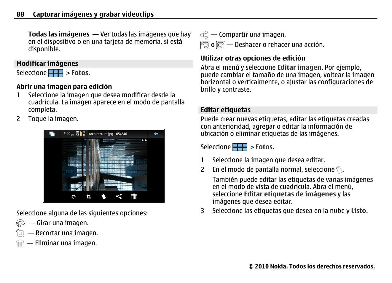 Modificar imágenes, Editar etiquetas | Nokia N900 User Manual | Page 224 / 283