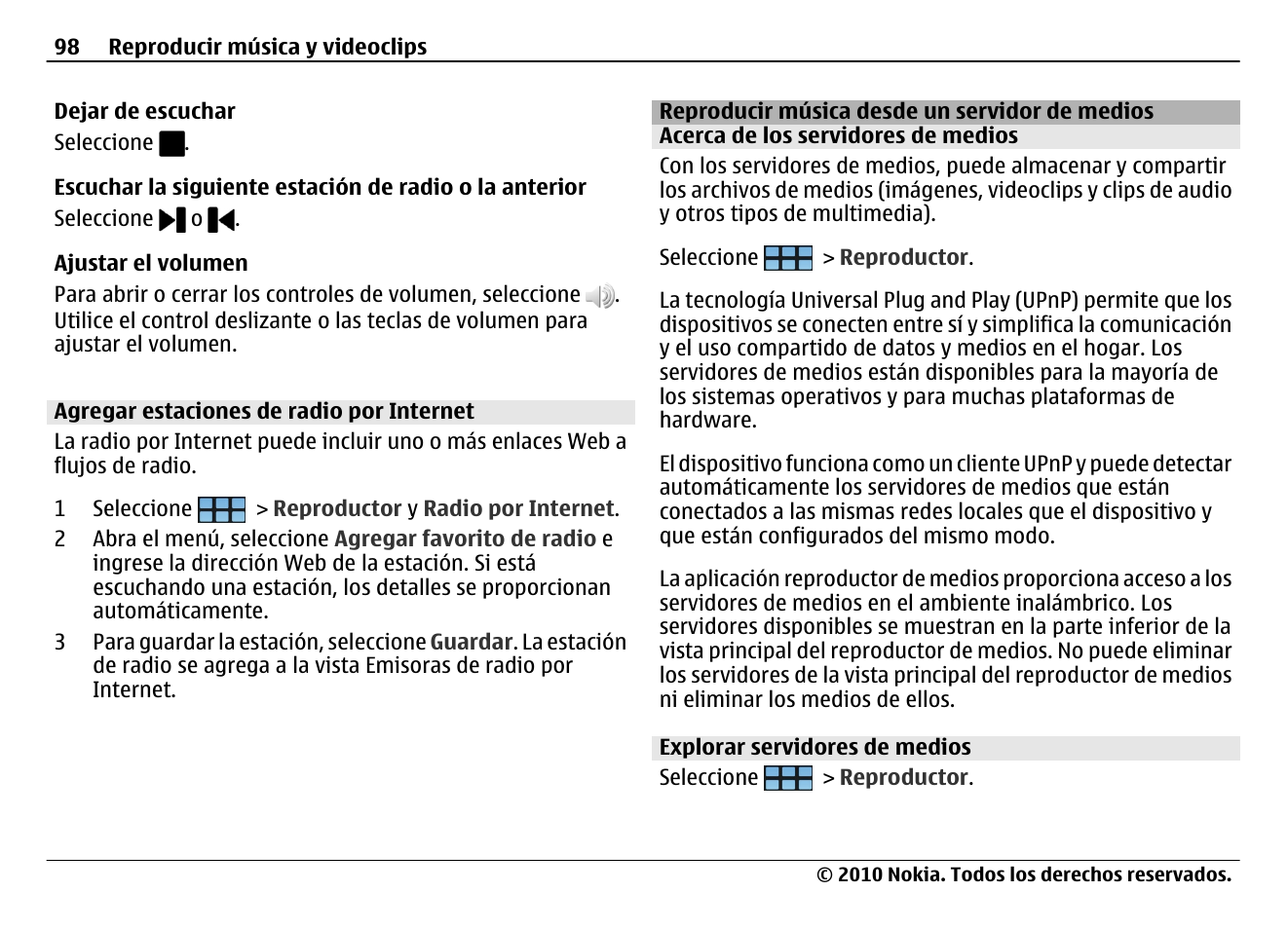 Agregar estaciones de radio por internet, Reproducir música desde un servidor de medios, Acerca de los servidores de medios | Explorar servidores de medios | Nokia N900 User Manual | Page 234 / 283