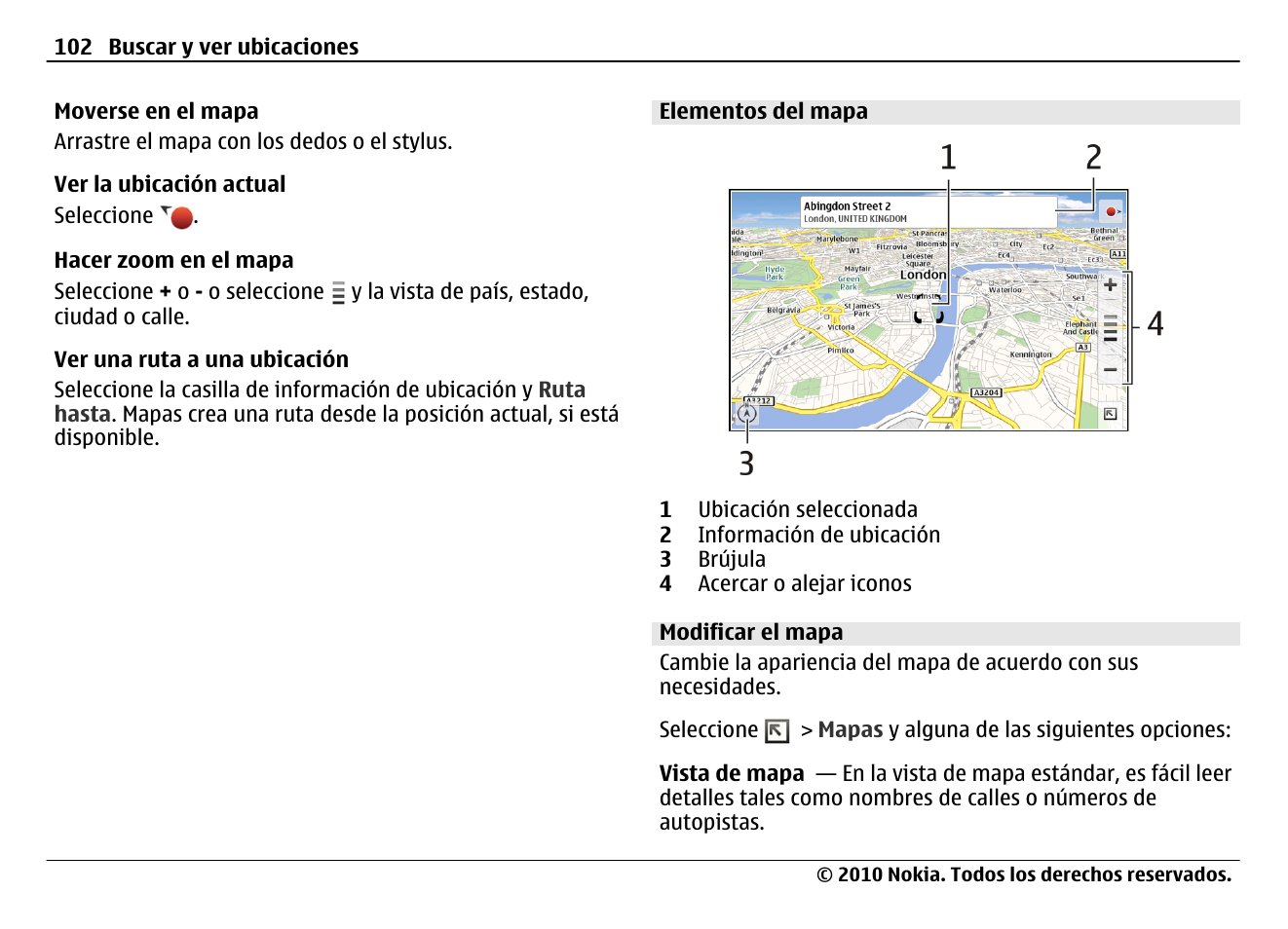 Elementos del mapa, Modificar el mapa | Nokia N900 User Manual | Page 238 / 283