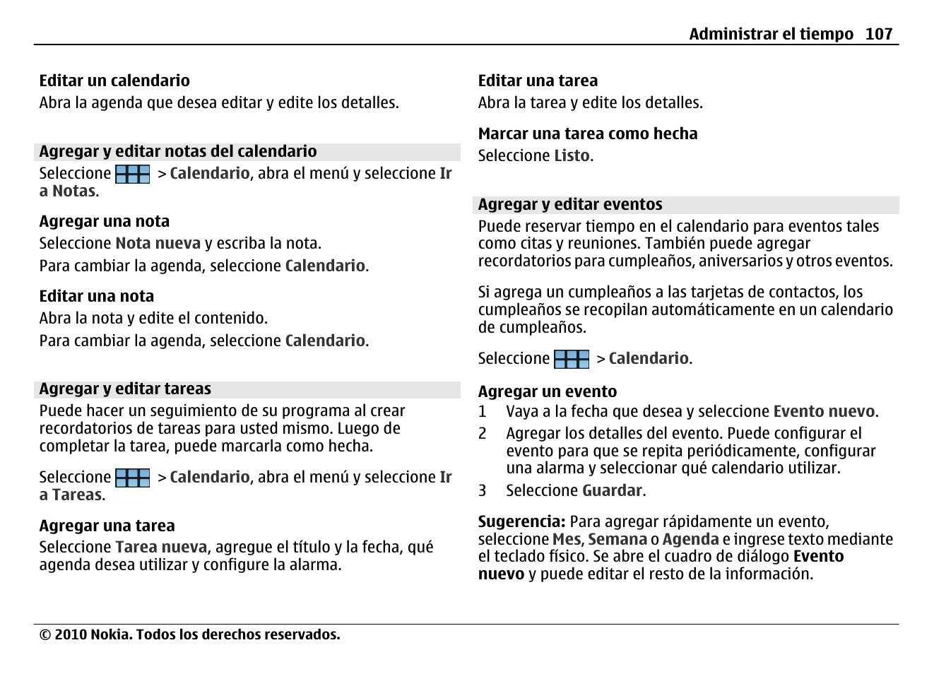 Agregar y editar notas del calendario, Agregar y editar tareas, Agregar y editar eventos | Nokia N900 User Manual | Page 243 / 283