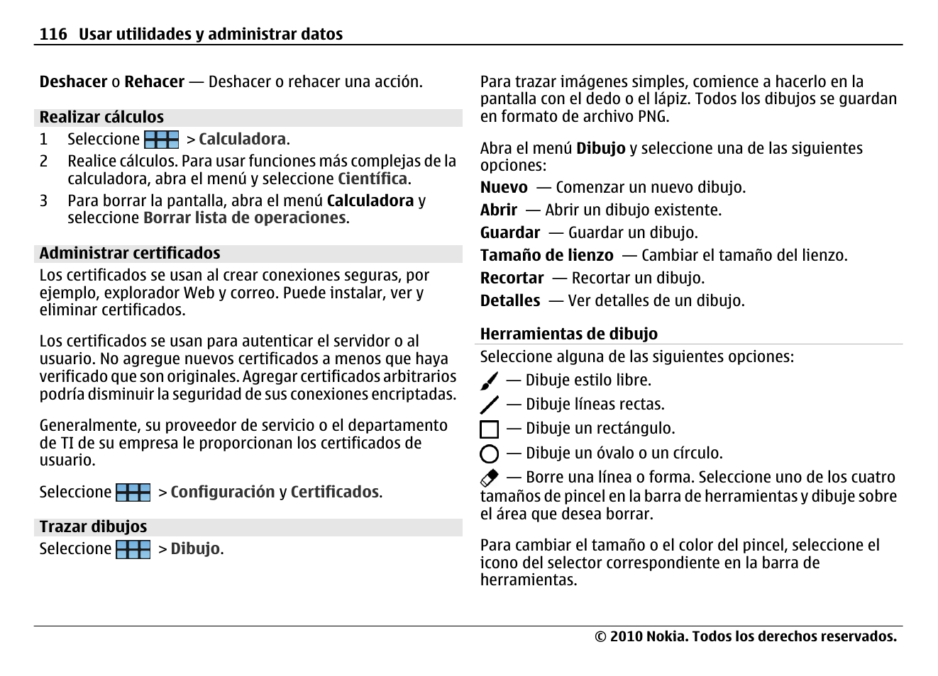 Realizar cálculos, Administrar certificados, Trazar dibujos | Nokia N900 User Manual | Page 252 / 283