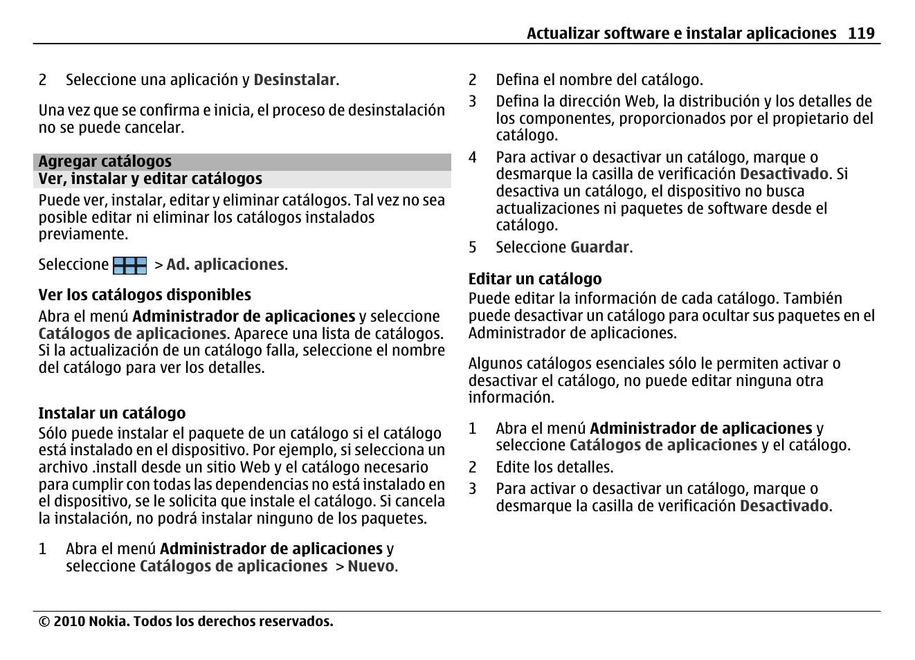 Agregar catálogos, Ver, instalar y editar catálogos | Nokia N900 User Manual | Page 255 / 283