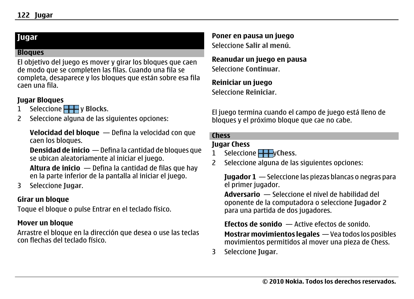 Jugar, Bloques, Chess | Jugar 122, Bloques 122 | Nokia N900 User Manual | Page 258 / 283