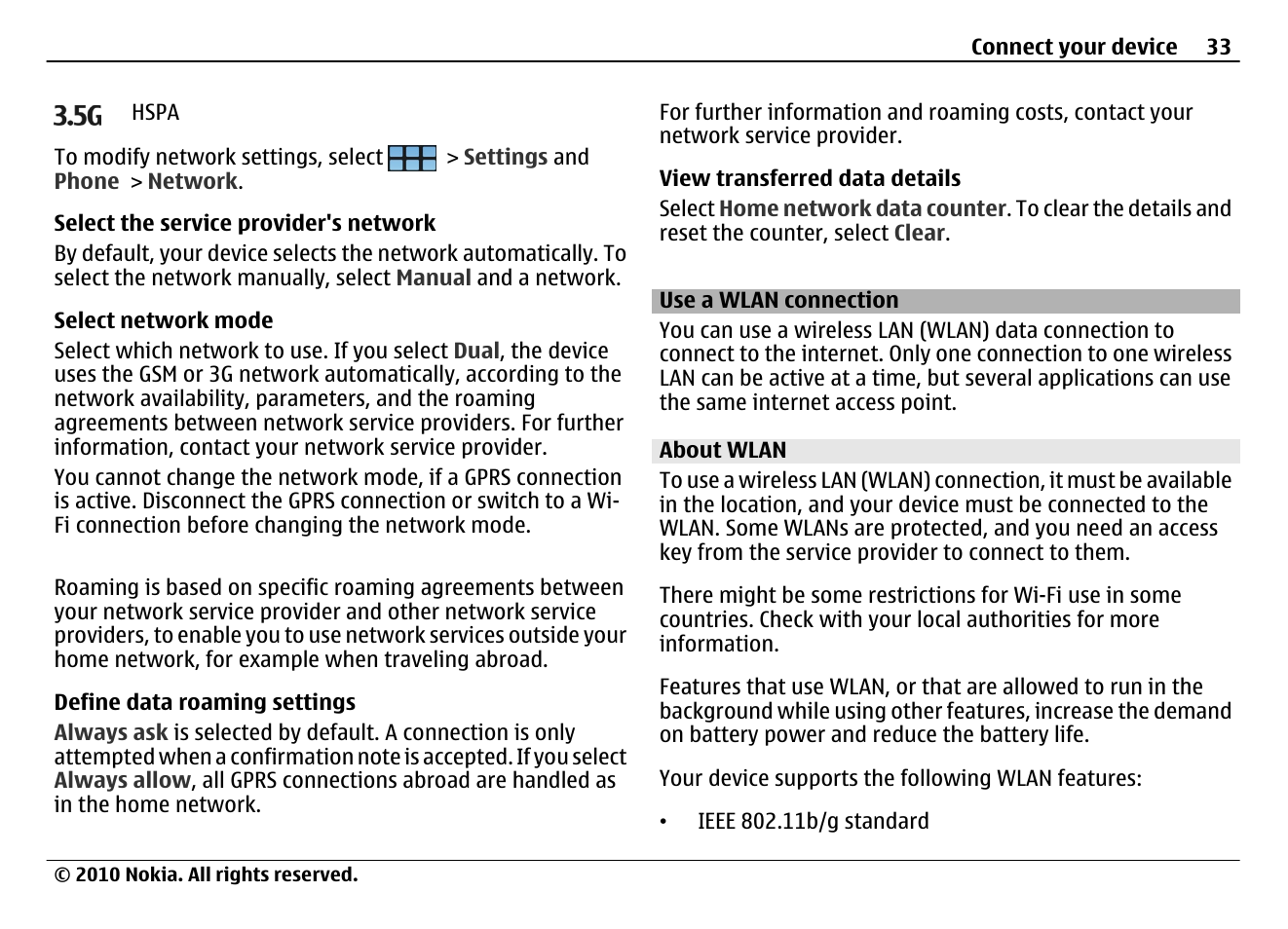 Use a wlan connection, About wlan | Nokia N900 User Manual | Page 33 / 283