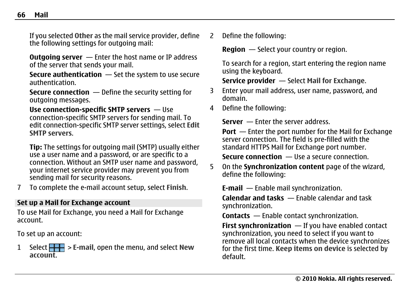 Set up a mail for exchange account | Nokia N900 User Manual | Page 66 / 283