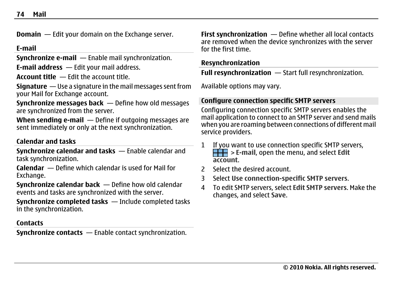 Configure connection specific smtp servers | Nokia N900 User Manual | Page 74 / 283