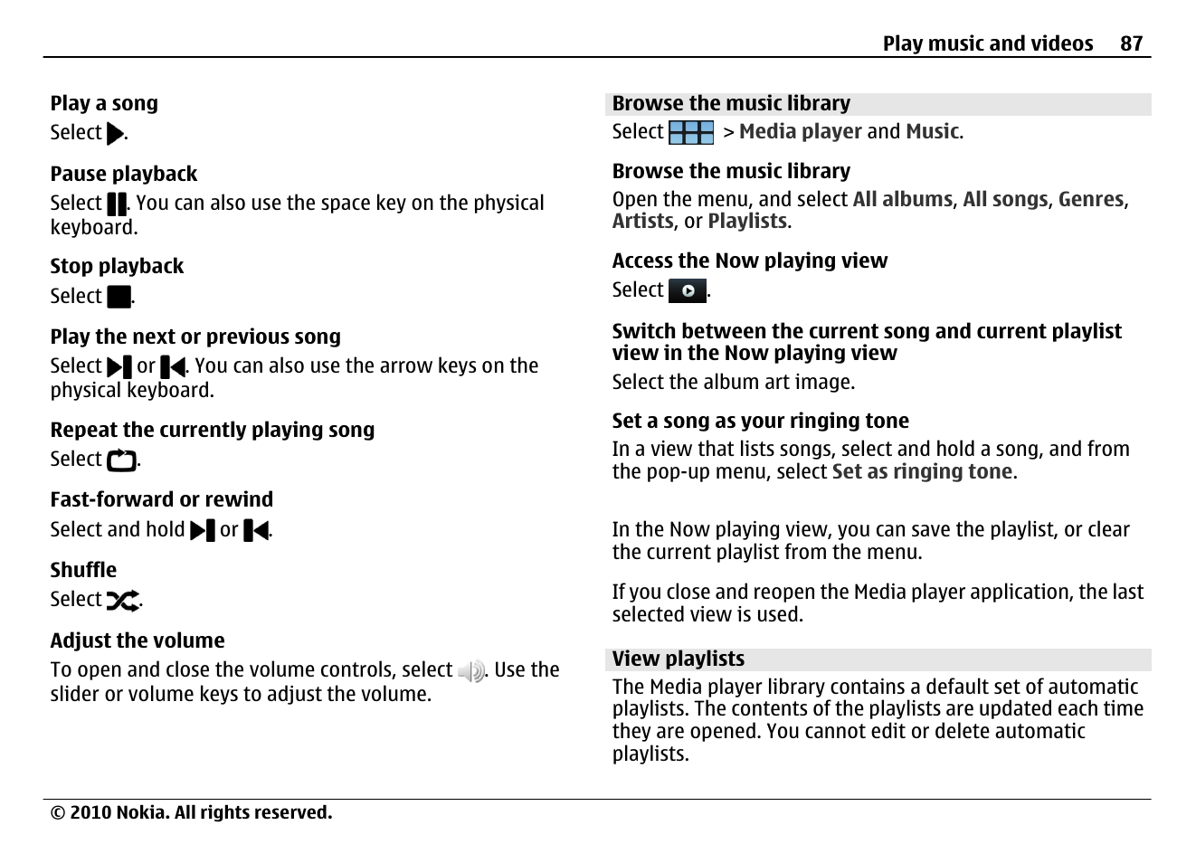 Browse the music library, View playlists | Nokia N900 User Manual | Page 87 / 283