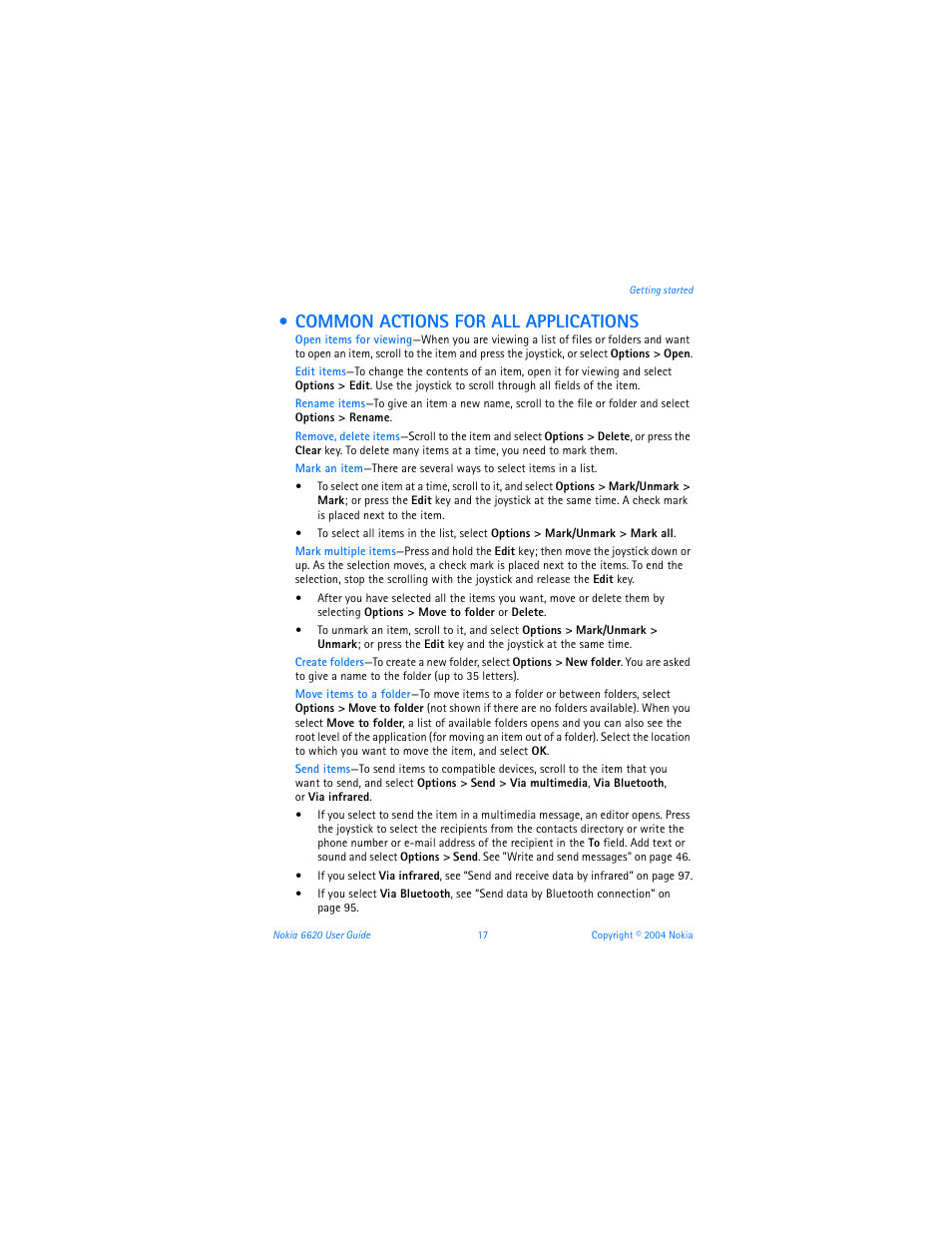 Common actions for all applications | Nokia 6620 User Manual | Page 28 / 153