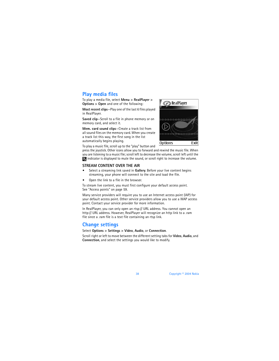 Play media files, Change settings | Nokia 6620 User Manual | Page 49 / 153