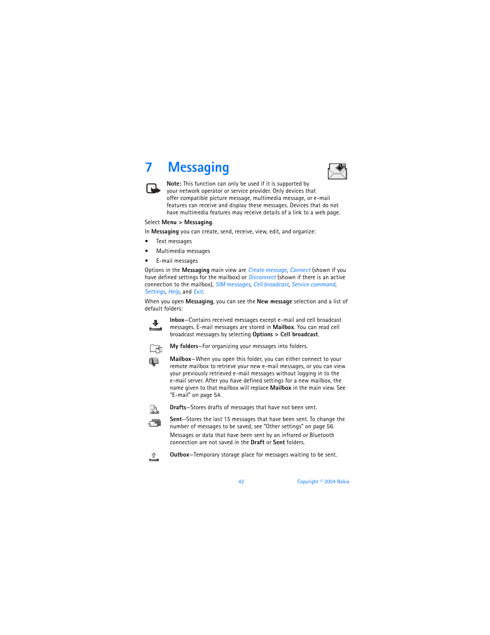 7 messaging, Messaging, 7messaging | Nokia 6620 User Manual | Page 53 / 153