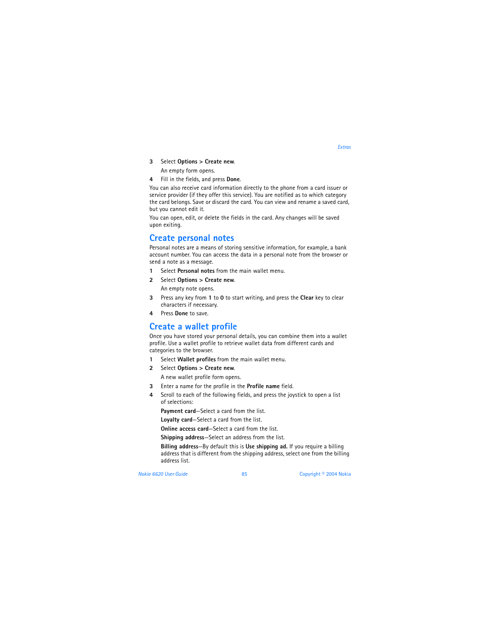 Create a wallet profile | Nokia 6620 User Manual | Page 96 / 153