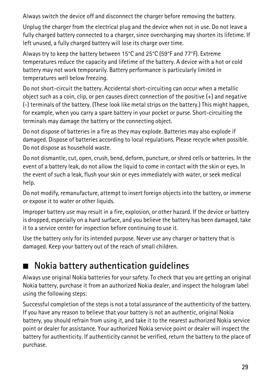Nokia battery authentication guidelines | Nokia 1680 Classic User Manual | Page 30 / 75