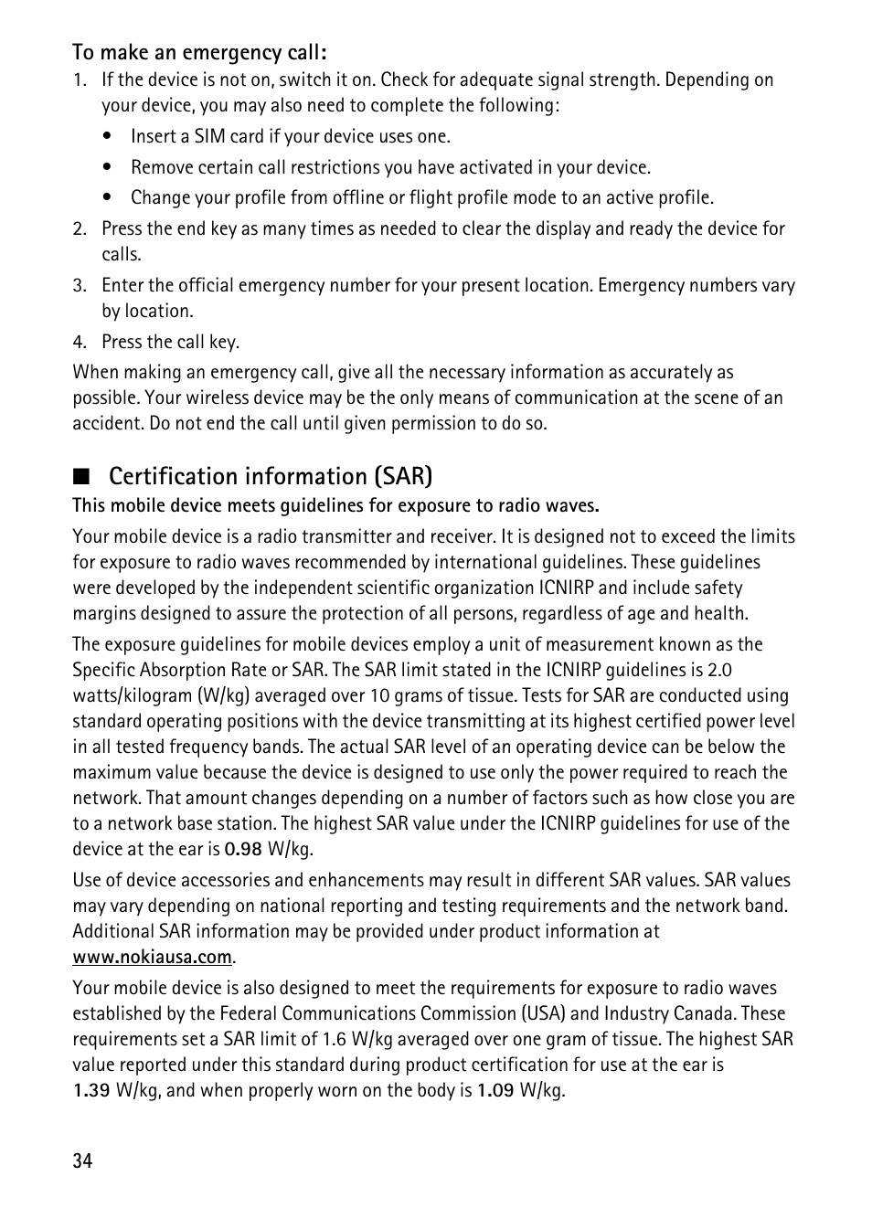 Certification information (sar) | Nokia 1680 Classic User Manual | Page 35 / 75