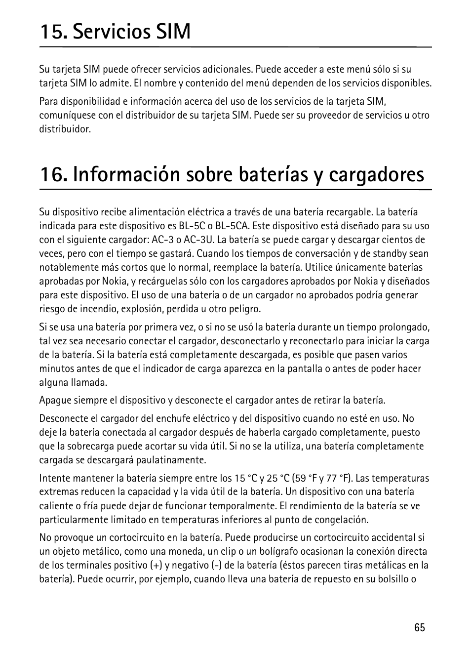 Servicios sim, Información sobre baterías y cargadores | Nokia 1680 Classic User Manual | Page 66 / 75