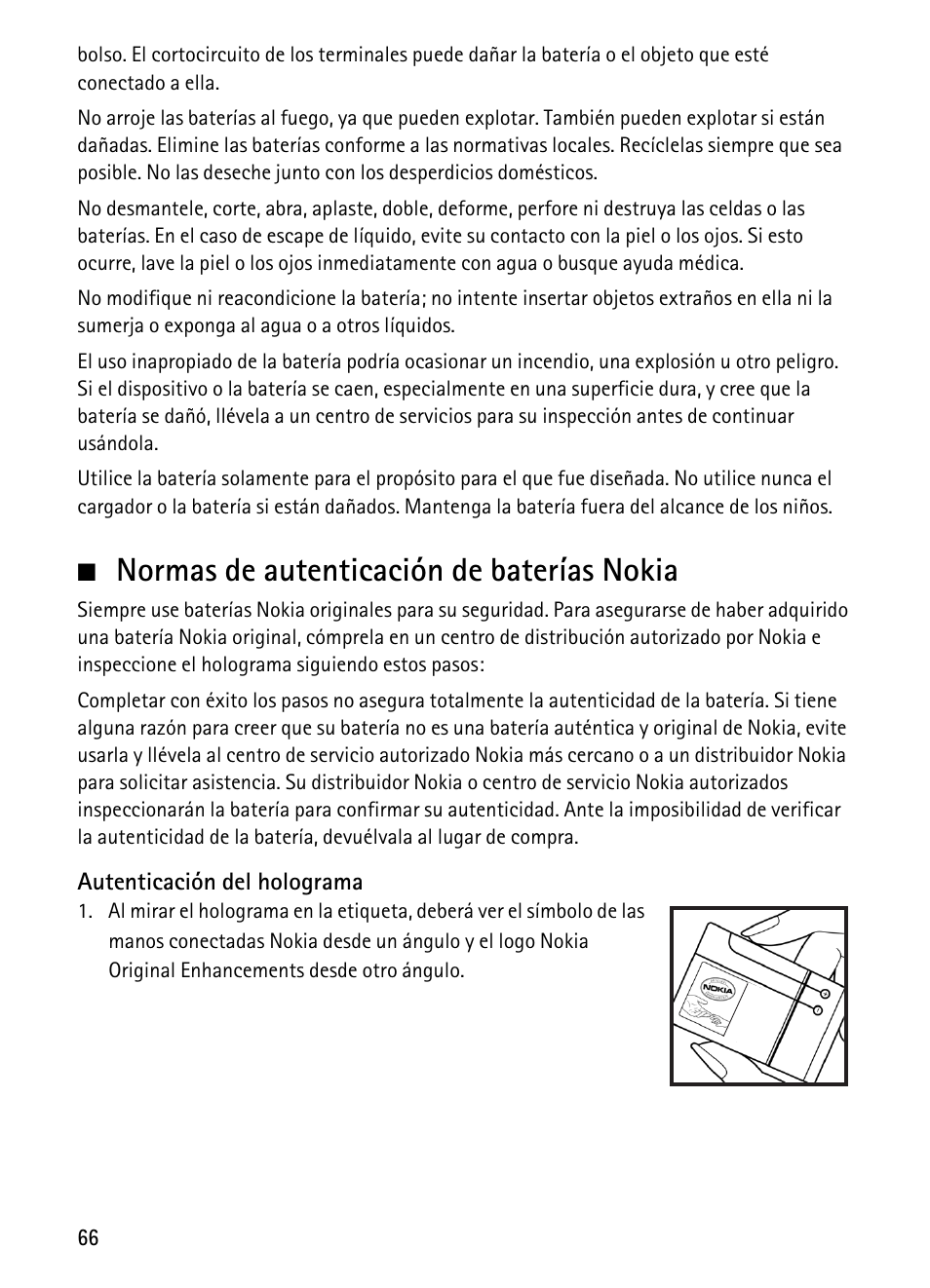 Normas de autenticación de baterías nokia | Nokia 1680 Classic User Manual | Page 67 / 75