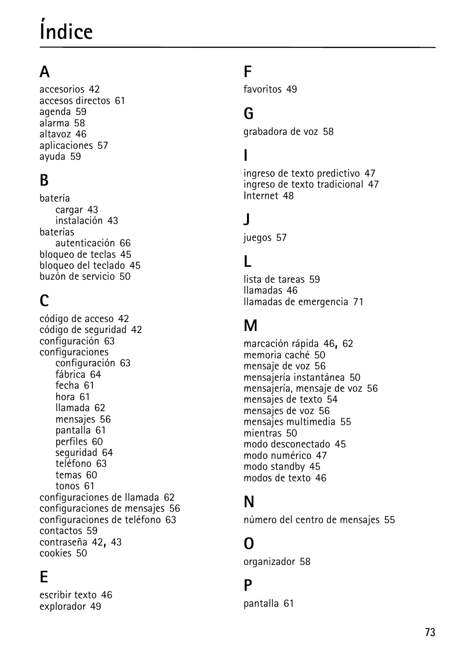 Índice | Nokia 1680 Classic User Manual | Page 74 / 75