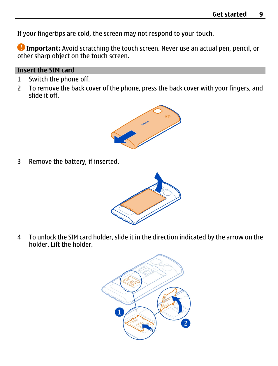 Insert the sim card | Nokia 500 User Manual | Page 9 / 124
